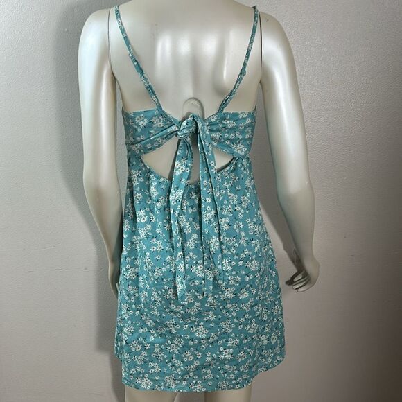 AMERICAN EAGLE OUTFITTERS linen blend summer dress size medium back tie floral - Picture 5 of 11